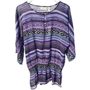 Chico's Peplum Blouse Women 0 Purple Ikat Stripe New with Tags